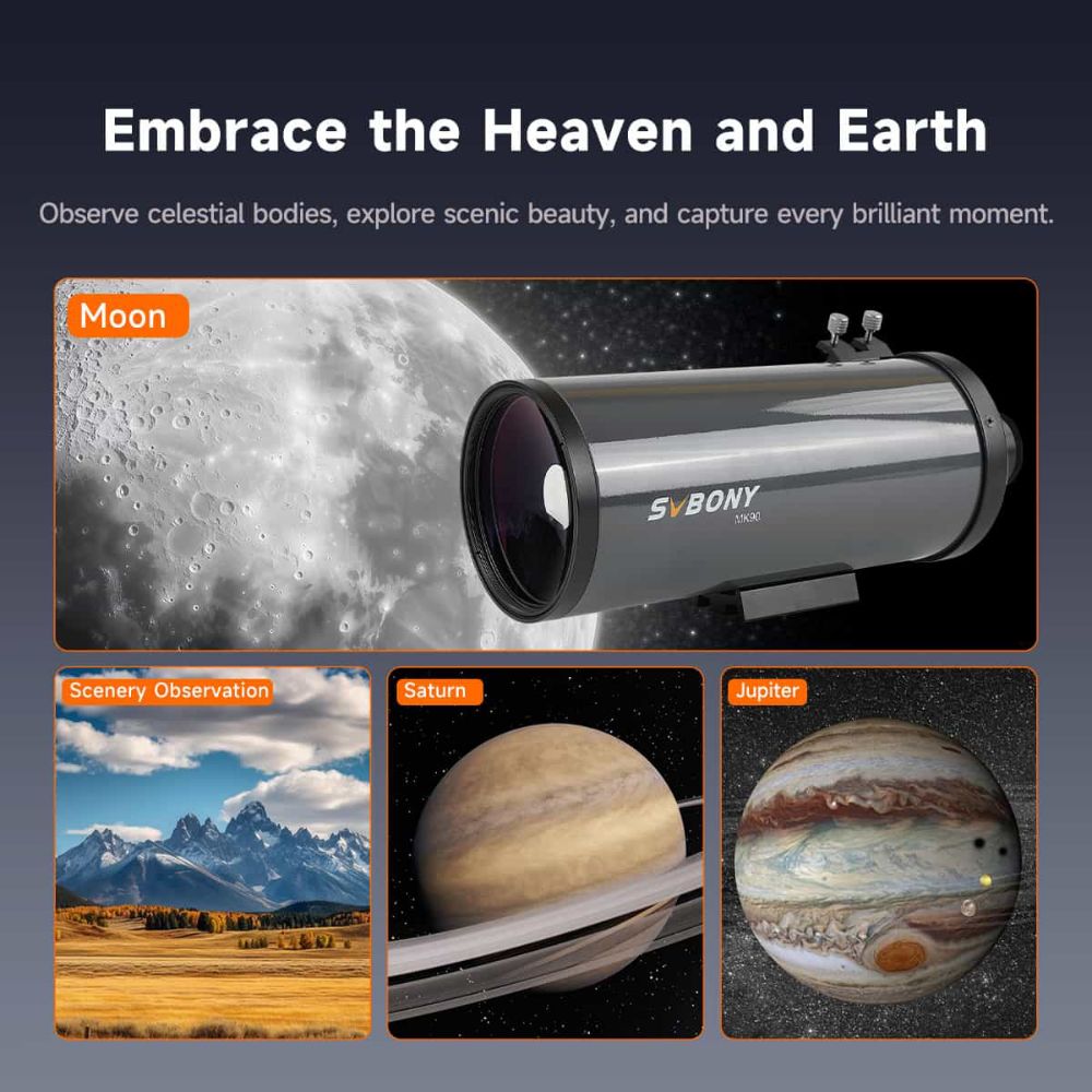 SVBONY MK90 Maksutov Cassegrain Telescope OTA 90mm f/13.9 Portable Grab-and-Go Design for Lunar Planetary Observations