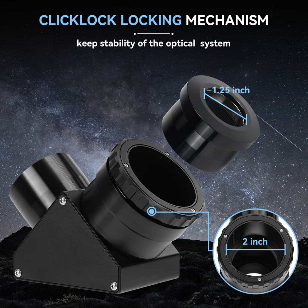 SV223 90-degree Clicklock Diagonal 99% Reflective Dielectric Coating 2 Inches with 1.25 Inch Adapter