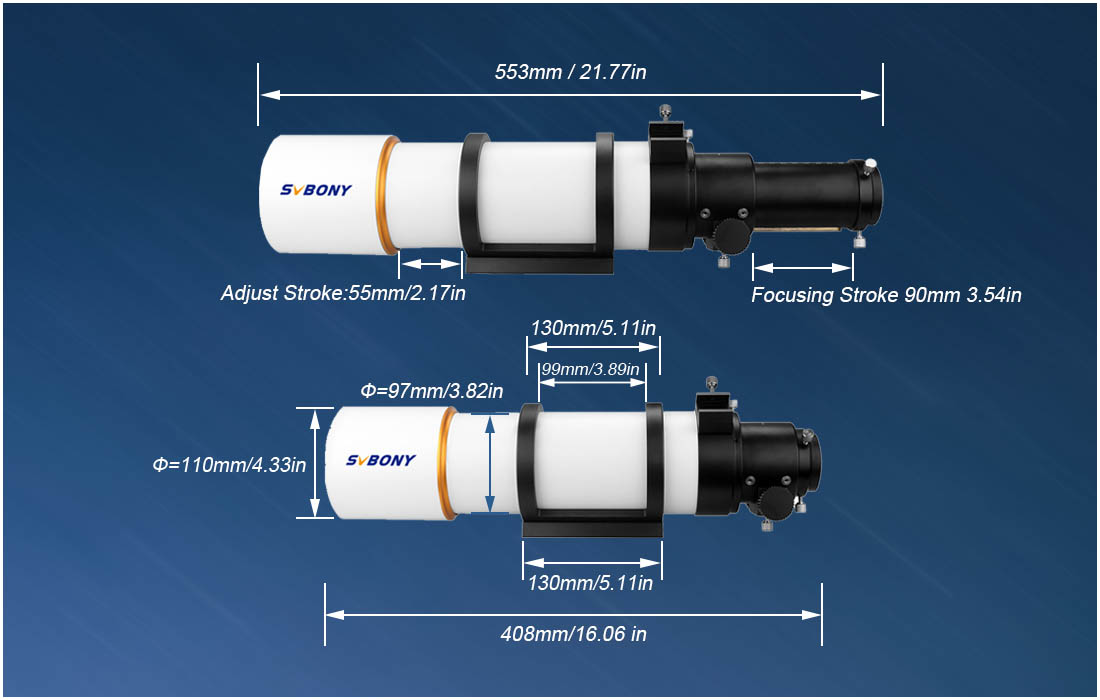 Svbony SV48P telescope tube length