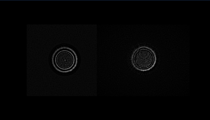 Diffraction Patterns of Star Spica.  Right: Inside of Focus    Left: Outside of Focus