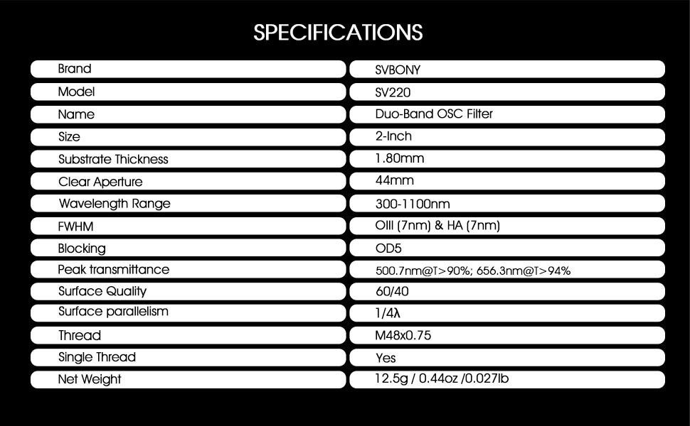 SV220 Dual-Band 7nm Nebula Filter