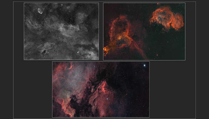 Milky Way Crescent Nebula/ the Heart and Soul nebulae/ Deneb to the North American Nebula Wideband Composite Images Captured with the SV503 80ED with 0.8x R/FF